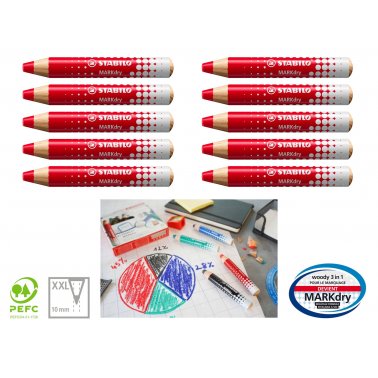 10 crayons marqueur Stabilo MarkDry, rouge