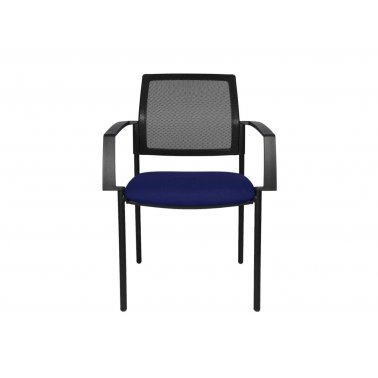 2 chaises BtoB 10 avec accoudoirs dos ajouré, assise bleu foncé
