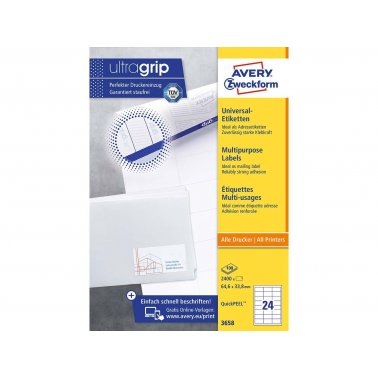 2400 étiquettes multi-usage Avery 3658 64,6 x 33,8 mm