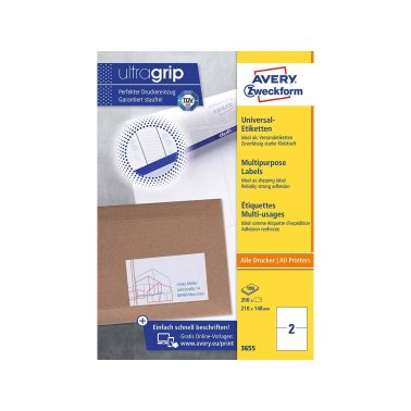 200 étiquettes multi-usage Avery 3655 210 x 148 mm