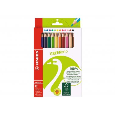12 crayons de couleur assortis GREENtrio, bois FSC mine 4,2mm