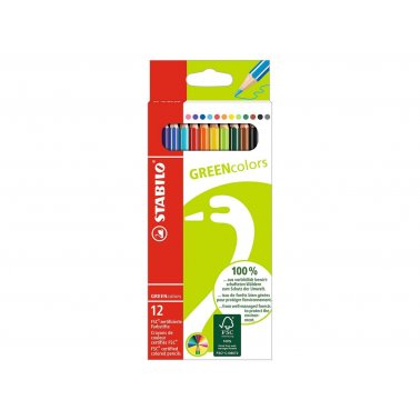 12 crayons de couleur assortis GREENcolors bois FSC mine 2,5mm