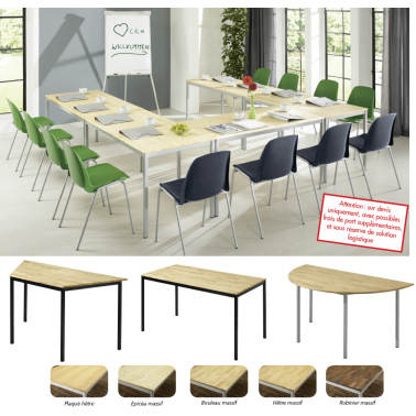 Table de réunion rectangle Contar, 80 x 80 cm, robinier massif, pieds gris clair
