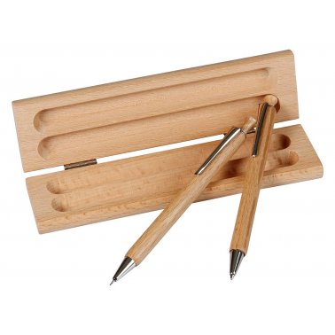 Étui 2 stylos en bois massif, avec stylo + porte-mine Cone Line, 100% bois FSC