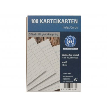 100 fiches papier recyclé 190g lignées blanc A6