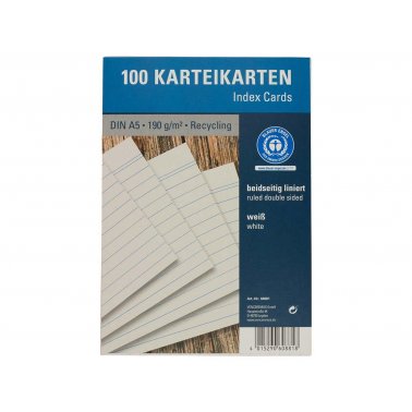 100 fiches papier recyclé 190g lignées blanc A5
