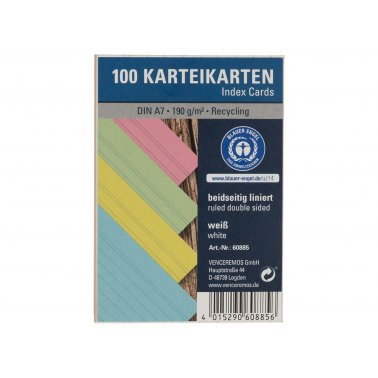 100 fiches papier recyclé 190g lignées couleurs assorties A7