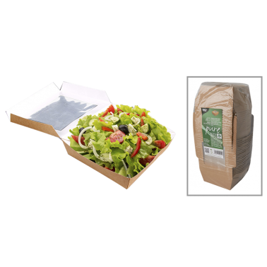 200 boîtes à salade, carton FSC Pure, fenêtre PLA 350 ml