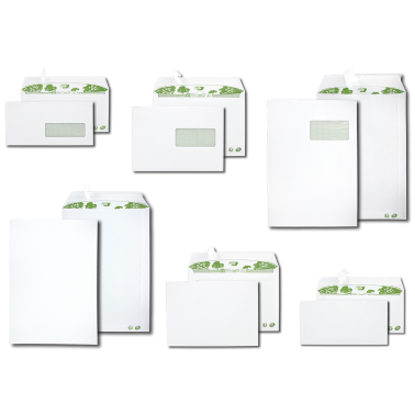 1000 enveloppes recyclées EraPure autocollantes avec bde protec., 110x220 fenêtre 100x35 mm