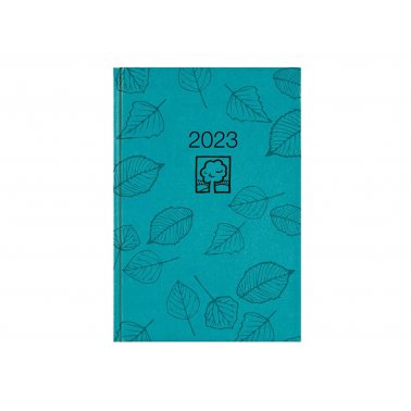 Agenda papier recyclé, 392 p. 1 par jour, année 2023, turquoise et feuilles