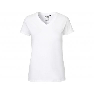 T-shirt femme coton bio 155g col en V, blanc, taille M