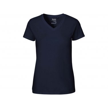 T-shirt femme coton bio 155g col en V, bleu-marine, taille XS