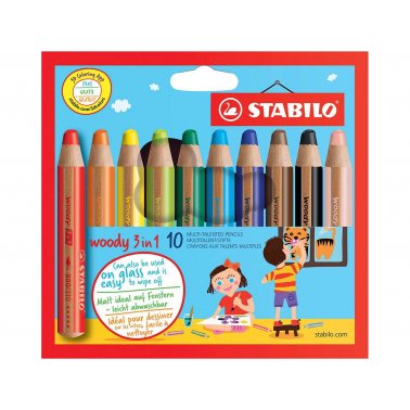 10 crayons de couleur Stabilo "Woody", 10 couleurs assorties