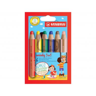 6 crayons de couleur Stabilo "Woody", 6 couleurs assorties