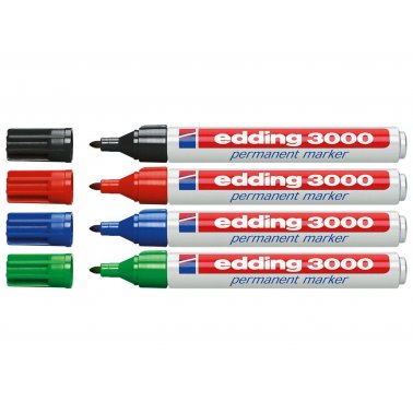4 marqueurs edding 3000, assortiment 4 couleurs