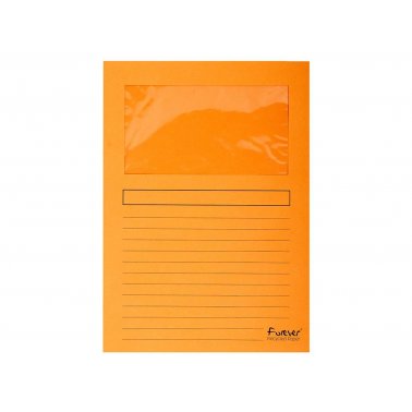 25 pochettes coin papier recyclé + fenêtre cristale, orange 
