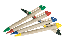 10 stylos bille carton rétractable, clip rond bois
