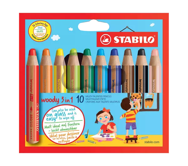 10 crayons de couleur Stabilo \ Woody\ , 10 couleurs assorties