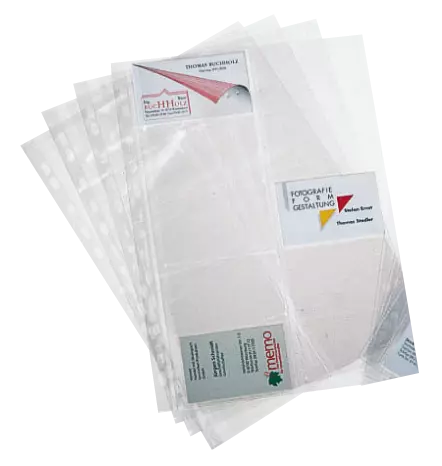 10 pochettes perfor�es transparentes, A4, pour cartes de visite