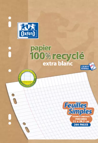 100 feuillets mobiles Oxford A4 90g recycl� Sey�s - 200 pages