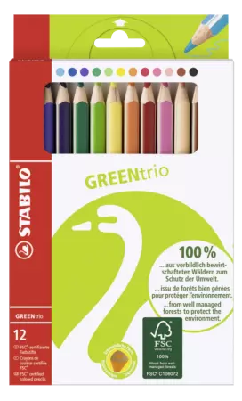 12 crayons de couleur assortis GREENtrio, bois FSC mine 4,2mm