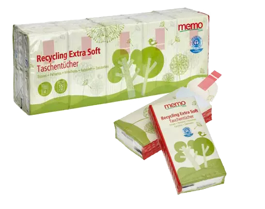 15 �tuis de 10 mouchoirs papier recycl� memo