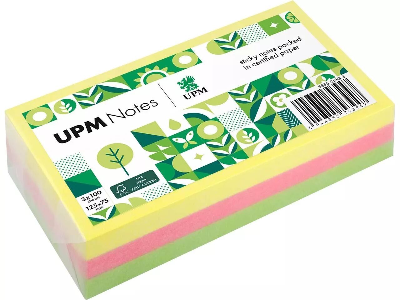 3 blocs de 100 notes adh&eacute;sives couleurs assortis