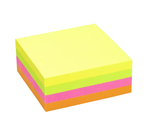 4 blocs 80 notes repos. papier FSC 75x75 jaune+vert+rose+orange