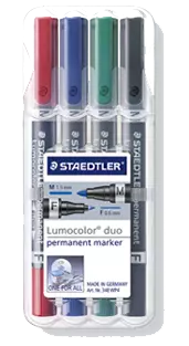 4 feutres Lumocolor Duo, encre permanente, 4 couleurs assorties