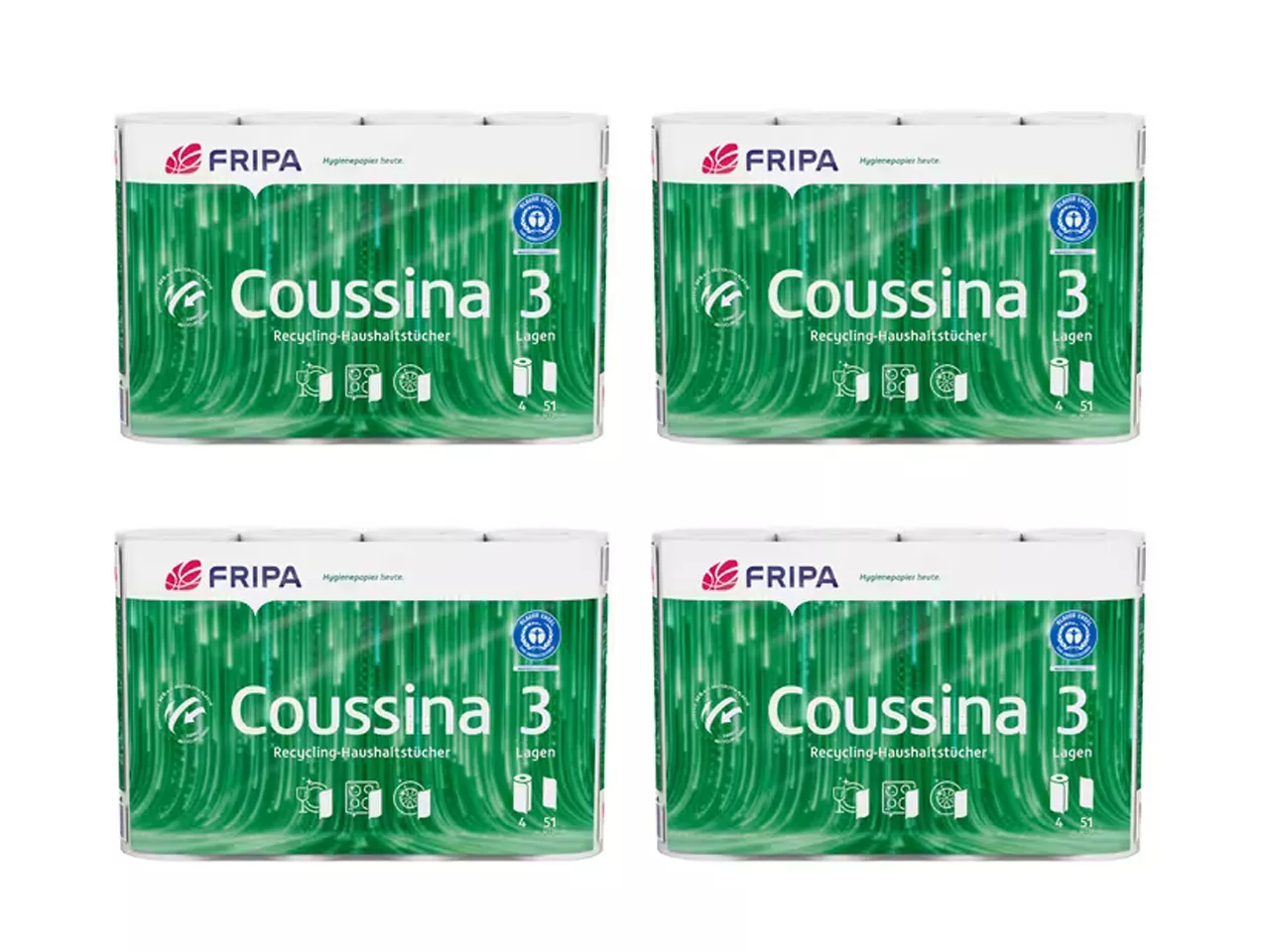 4 rouleaux d\'essuie-tout, 3 couches, papier recycl&eacute;