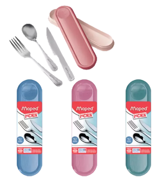 5 bo�tes � couverts en inox Maped PICNIK, bleu