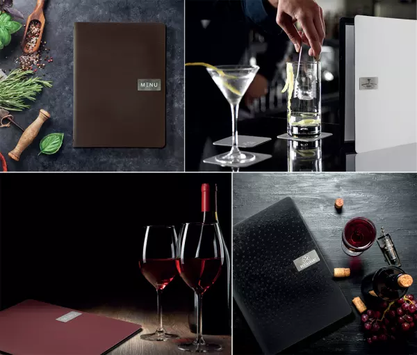 5 prot�ge-menus en cuir recycl�, A4