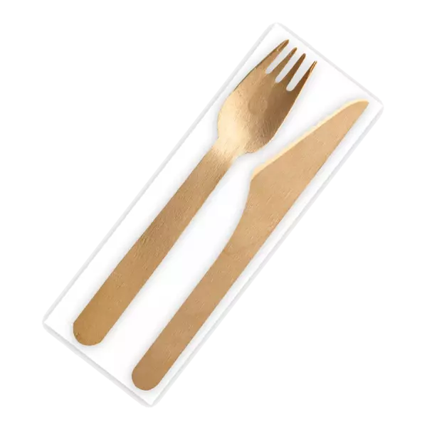 500 couverts bois 2 pi�ces avec serviette emb. papier individuel
