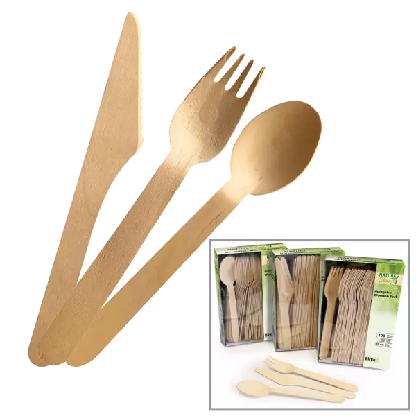 500 couverts en bois NATURE Star 160 mm