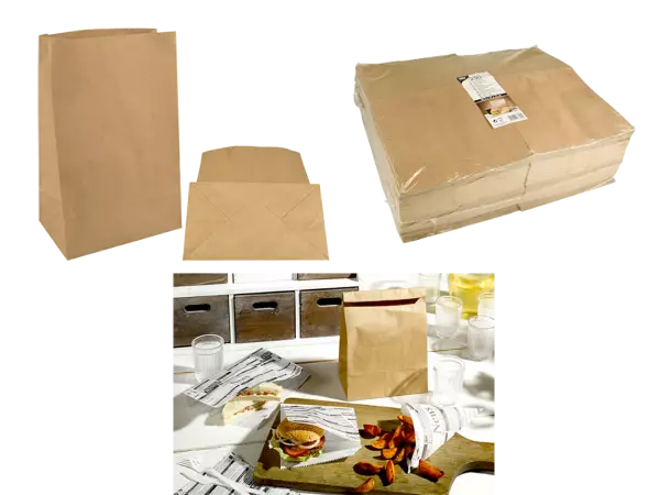 500 sacs papier kraft fond plat pour vrac, L190xP120xH295mm