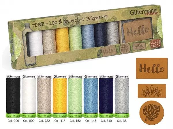 8 bobines fils � coudre polyester recycl� + 3 �tiquettes