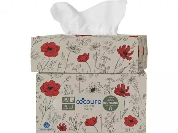 80 mouchoirs oecolife Recycling, bo�te distributrice d�cor�e