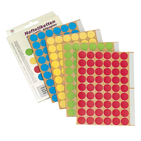 864 pastilles adh�sives recycl�es, diam. 16mm, couleurs assortie