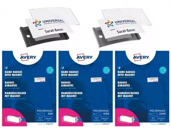 Badges nominatifs Avery \ Polar30\  aimant�s 70x30 mm, noir