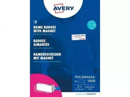 Badges nominatifs Avery \ Polar30\  aimantés 70x30 mm, noir