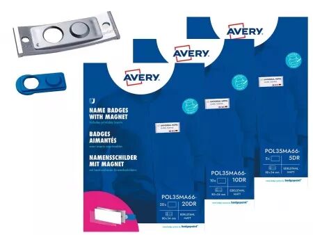 Badges nominatifs Avery \ Polar35\  avec aimant, 80 x 34 mm
