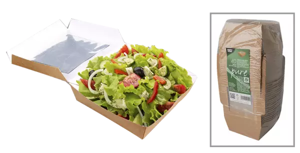 Bo�tes salade Pure, carton FSC fen�tre PLA