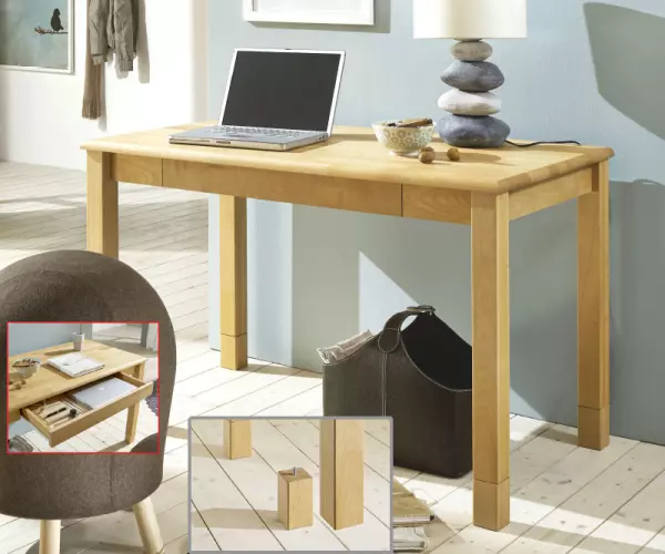 Bureau en h�tre massif, 1 tiroir, �volutif