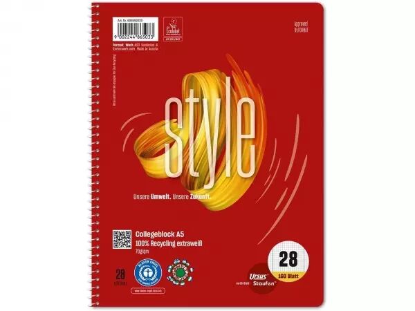 Cahier � spirale Ursus Green 320 pages A5 70g, petits carreaux