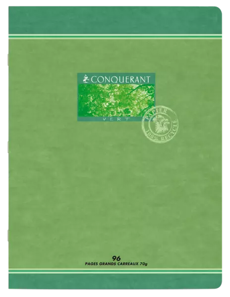 Cahier Conqu�rant Vert, piqu� 24x32 recycl� 96 pages Sey�s 70g