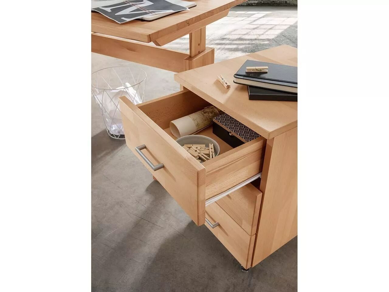 Caisson de bureau h&ecirc;tre massif, gamme Select
