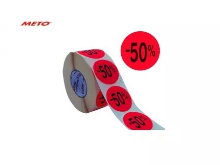 &Eacute;tiquette promotionnelle rouge METO