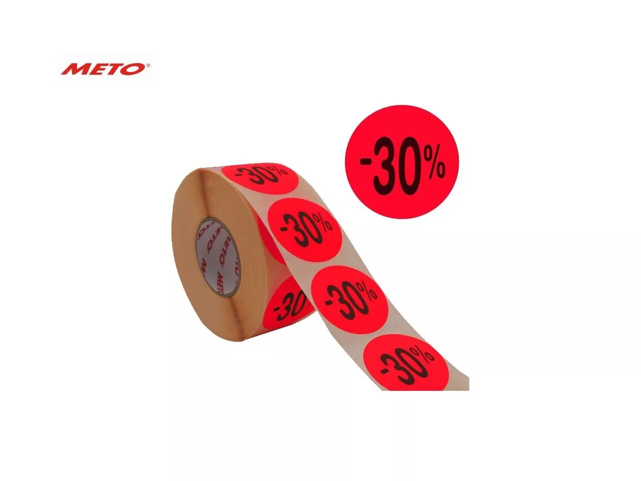 &Eacute;tiquette promotionnelle rouge METO