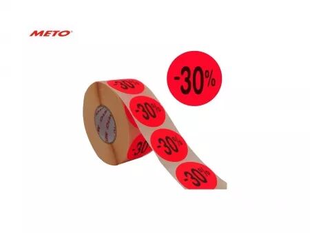 &Eacute;tiquette promotionnelle rouge METO