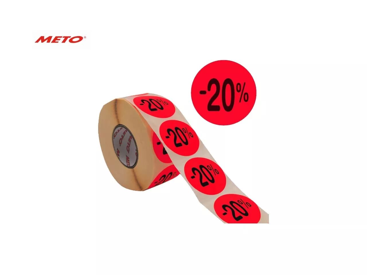 &Eacute;tiquette promotionnelle rouge METO